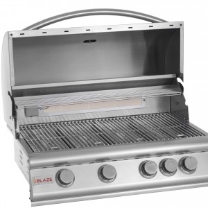 Blaze 32 Inch 4-Burner Built-In Gas Grill With Rear Infrared Burner - Lid Open