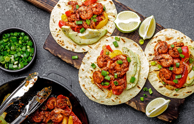 shrimp fajitas on griddle